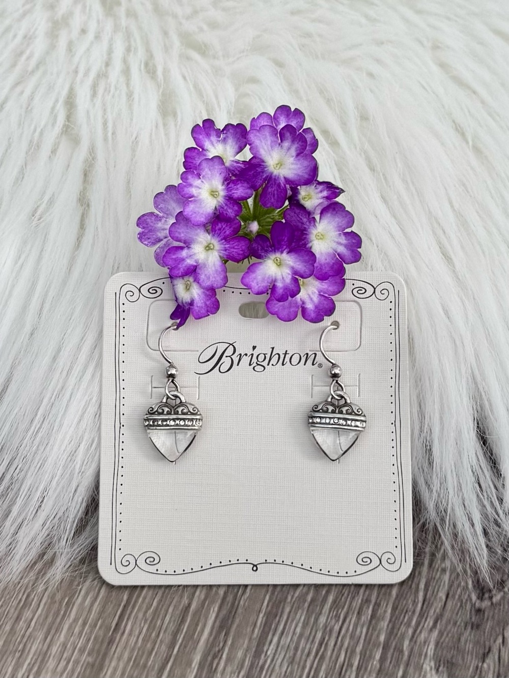 💜 Brighton Retired Silver Heart Drop Earrings with Crystal Band - Silver